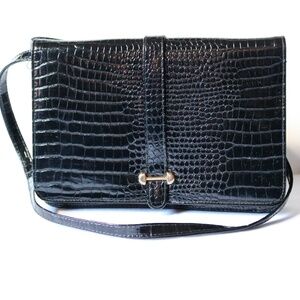 Vintage Cabrelli Canada Black Shoulder Bag Purse Faux Crocodile